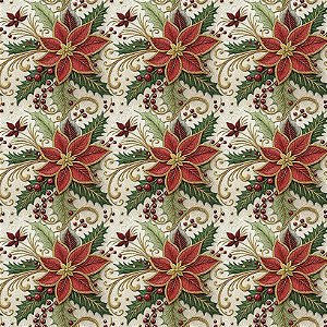 Tricoline Digital Natal Floral, 100% Algodão, 50cm x 1,50mt