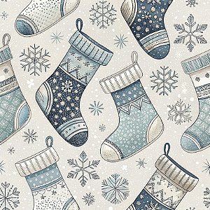 Tricoline Digital Natal BS Botas, 100% Algodão 50cm x 1,50mt