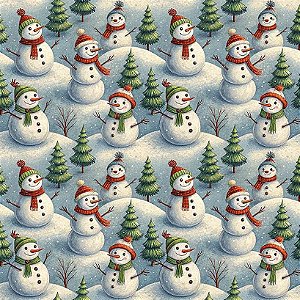 Tricoline Digital Natal NT Boneco de Neve, 50cm x 1,50mt