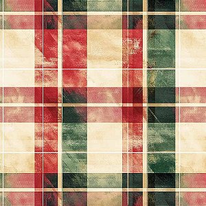 Tricoline Natal Xadrez Verde e Vermelho F. Bege 50cm x 1,50m