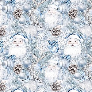 Tricoline Dig. Natal Blue Papai Noel, 100%Alg. 50cm x 1,50mt