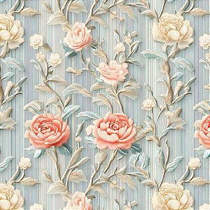Tricoline Digital Flor com Ramos, 100% Alg. 50cm x 1,50mt