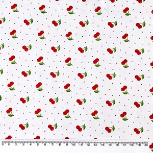 Tricoline Cerejinhas com Poa - 100% Algodão 50cm x 1,50mt