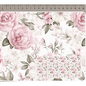Tricoline Digital Rosas Grandes, 100% Algodão, 50cm x 1,50mt