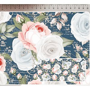 Tricoline Digital Floral Romance, 100% Algodão 50cm x 1,50mt