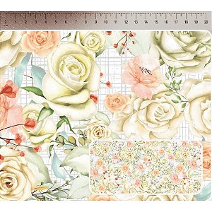 Tricoline Digital Floral Bloom, 100% Algodão, 50cm x 1,50mt