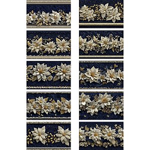 Tricoline Digital Barrado Natal Quilt Marinho, 50cm x 1,50mt