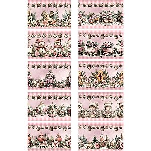 Tricoline Digital Barrado Natal Rosa 100% Alg. 50cm x 1,50mt