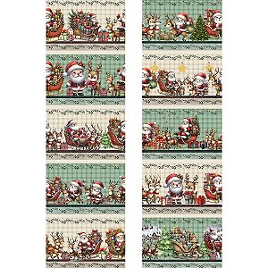 Tricoline Digital Barrado Natal Trenó 100%Alg 50cm x 1,50mt