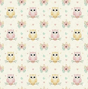 Tricoline Digital Corujas, 100% Algodão, 50cm x 1,50mt