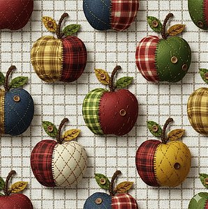 Tricoline Digital Frutas Patchwork Maçãs, 50cm x 1,50mt