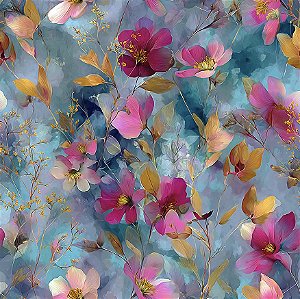 Tricoline Digital Flores Silvestres 100%Algodão 50cm x 1,50m