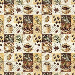 Tricoline Digital Café Bege e Ramos, 100%Alg, 50cm x 1,50mt