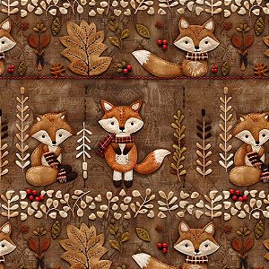 Tricoline Digital Foxy Raposa, 100% Algodão, 50cm x 1,50mt