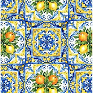 Tricoline Digital Quadrados Limão, 100% Alg., 50cm x 1,50mt