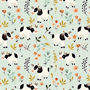 Tricoline Digital Farm Vaquinhas, 100%Algodão, 50cm x 1,50mt