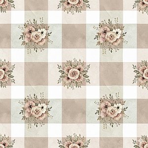Tricoline Digital Bouquet Xadrez, 100% Algodão 50cm x 1,50mt