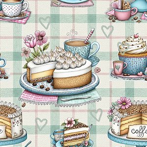 Tricoline Digital Happy Coffee Tortas, 100%Alg 50cm x 1,50mt