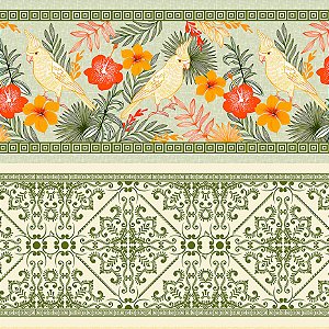 Tricoline Barrado Aves Doce Criação 100%Alg, 50cm x 1,50mt