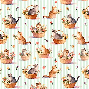 Tricoline Gatinhos Doce Criação 100%Algodão, 50cm x 1,50mt