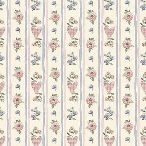 Tricoline Digital Listrado Floral Shabby Chic, 50cm x 1,50mt