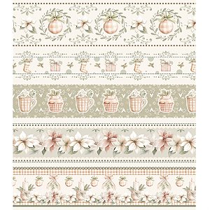 Tricoline Digital Barrado Natal Vintage, 50cm x 1,50mt