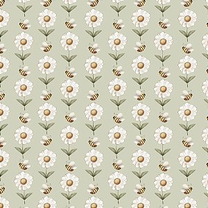 Tricoline Digital Margaridas e Abelhas 100%Alg 50cm x 1,50mt