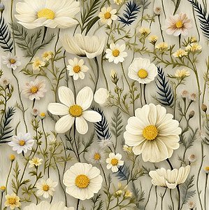 Tricoline Digital Milk Floral Daisy, 100%Alg., 50cm x 1,50mt