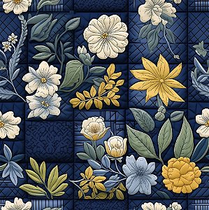 Tricoline Digital Nave Quilt Ramos Amarelos, 50cm x 1,50mt