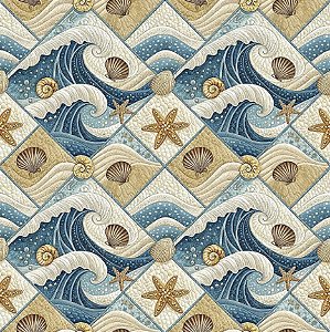 Tricoline Digital Patch Oceano Ondas do Mar, 50cm x 1,50mt
