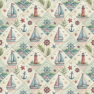 Tricoline Digital Patch Oceano Barquinhos, 50cm x 1,50mt
