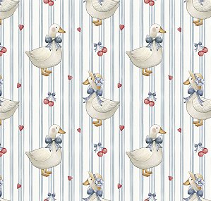 Tricoline Digital Mini Gansos Fundo Azul, 50cm x 1,50mt