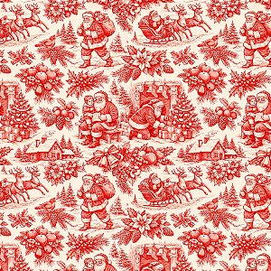 Tricoline Natal Toile Vermelho, 100% Algodão, 50cm x 1,50mt