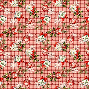 Tricoline Natal Enfeites Vermelho, 100%Algodão 50cm x 1,50mt