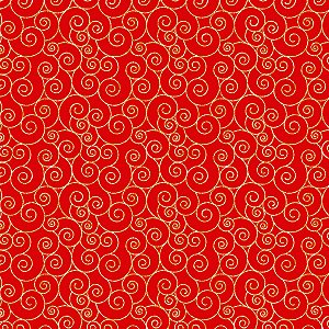 Tricoline Natal Curvas Vermelho com Dourado, 50cm x 1,50mt