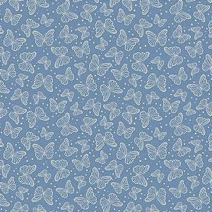 Tricoline Borboletas F Azul Antigo, 100%Alg., 50cm x 1,50mt