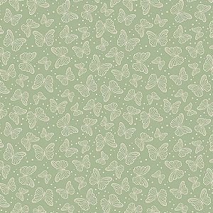Tricoline Borboletas Fundo Verde Menta 100%Alg 50cm x 1,50mt