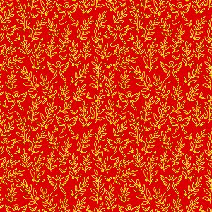 Tricoline Natal Ramos Vermelho com Dourado 50cm x 1,50mt