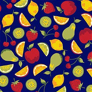 Tricoline Salada de Frutas - Marinho , 100% Algodão, Unid. 50cm x 1,50mt