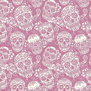 Tricoline Caveirinhas Mexicanas Rosa, 100% Algodão, Unid. 50cm x 1,50mt