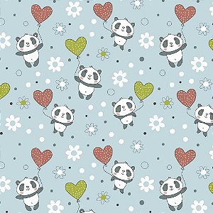 Tricoline Panda com Balões, 100% Algodão, Unid. 50cm x 1,50mt