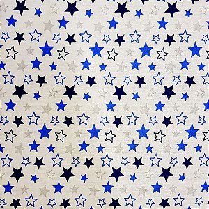 Tricoline Estrelas Star - Cinza e Azul 100% Algodão, Unid. 50cm x 1,50mt