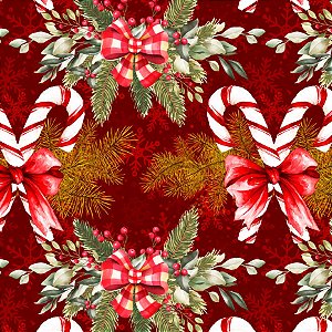 Tricoline Digital Laços de Natal Vermelho 100% Algodão, Unid. 50cm x 1,50mt