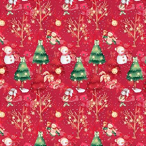Tricoline Digital Árvores de Natal Vermelho 100% Algodão, Unid. 50cm x 1,50mt