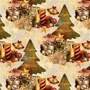 Tricoline Digital Natal Árvore com Presentes Cru 100% Algodão, Unid. 50cm x 1,50mt