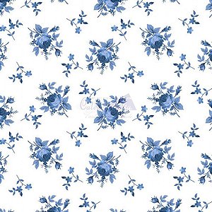 Tricoline Floral Angel Cor 08 (Azul) 100% Algodão, Unid. 50cm x 1,50mt