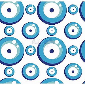 Tecido Olho Grego Cor 05 (Branco com Azul Claro), 100% Algodão, Unid. 50cm x 1,50mt