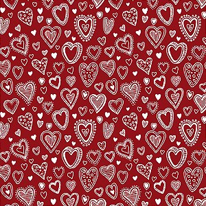 Tricoline Multi Corações Vermelho, 100% Algodão, Unid. 50cm x 1,50mt