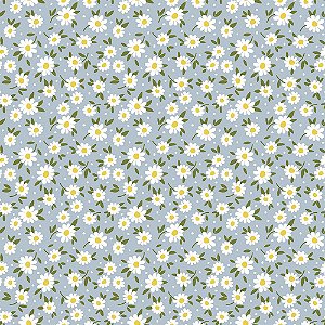 Tricoline Tiny Daisy Azul, 100% Algodão, Unid. 50cm x 1,50mt