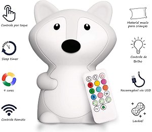 Pet Light Raposa Médio - Abajur noturno infantil sem fio com controle remoto